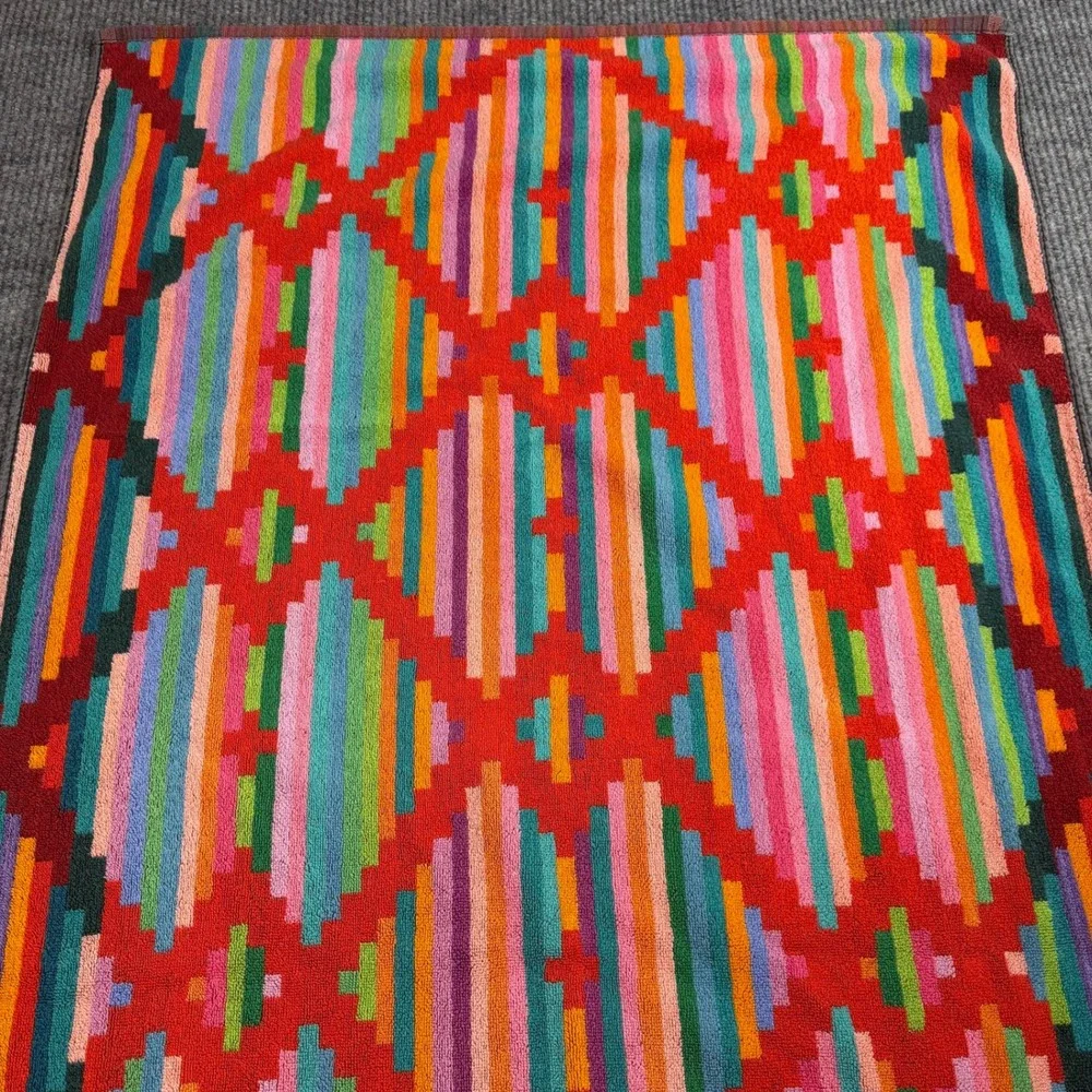 Vtg 70s 80s Royal Terry Bath Towel Southwestern Geometric Red Rainbow Brazil